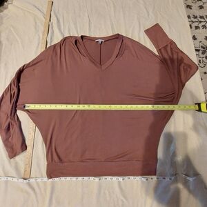 White Birch V-Neck Long Sleeve, Bat Wing Top in Mauve